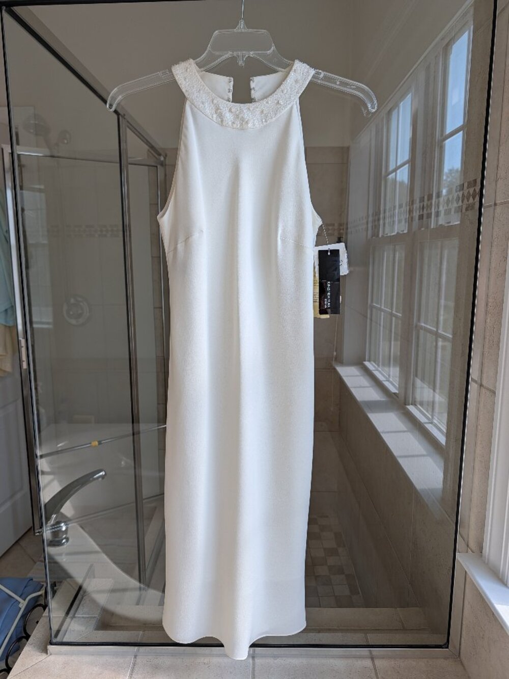 Jones New York - White Shift Dress w/ Beaded Halter Neck - Size 10